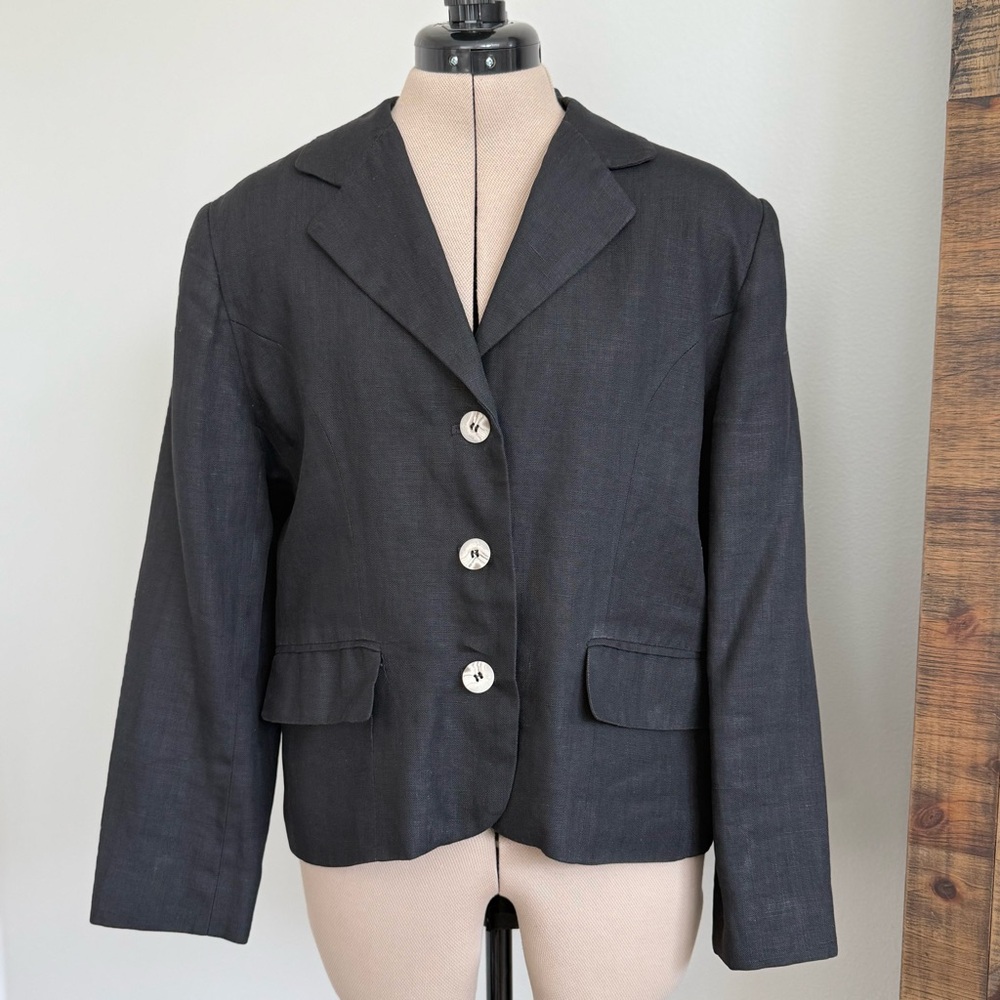 Vintage International Scene Women's Linen Black Lined‎ Blazer Size 10